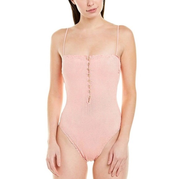 VIX PAULA HERMANNY Pink Romance Scales Buttons One Piece Swimwear Size L NWOT - Picture 3 of 16